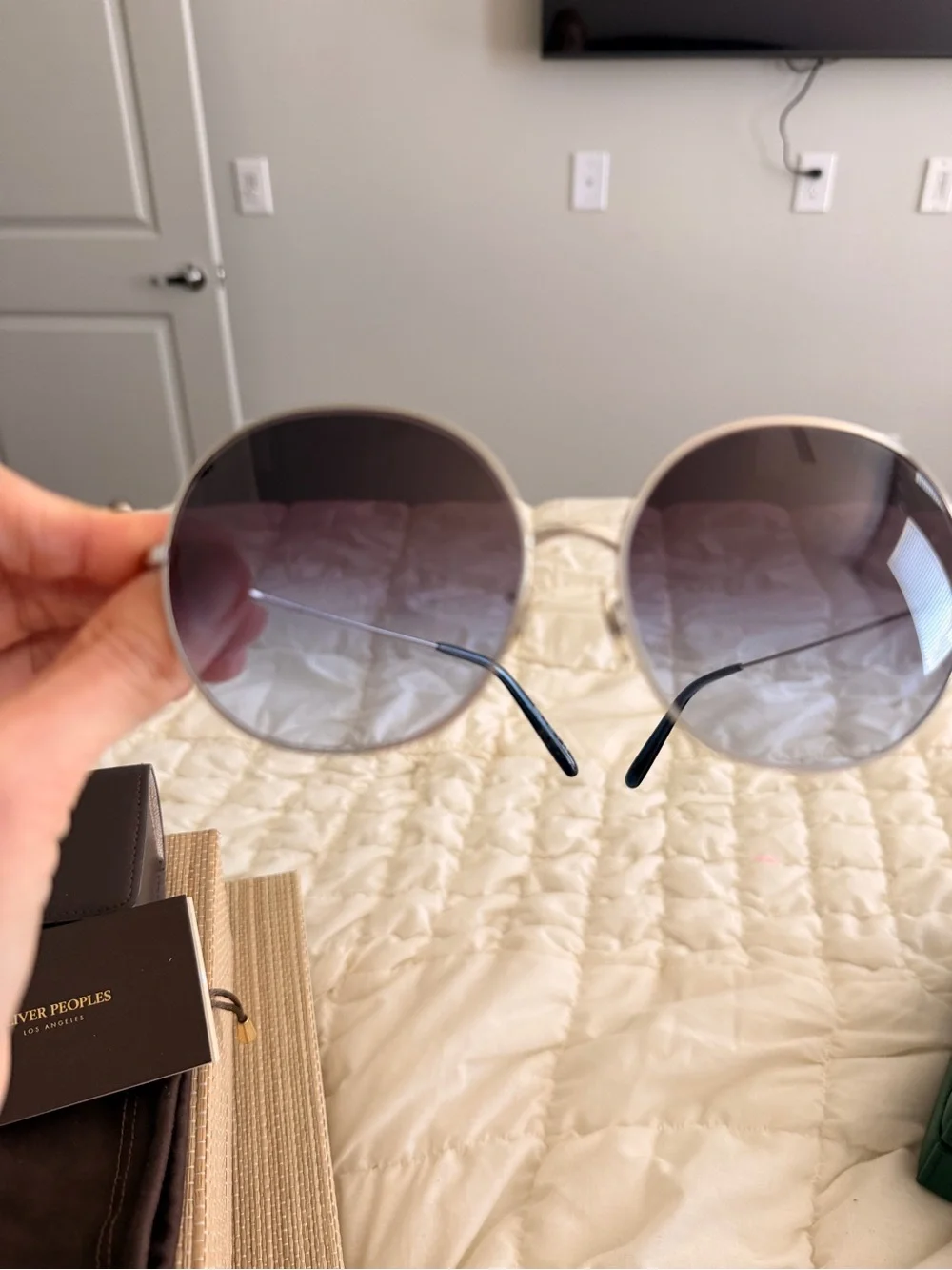 Oliver Peoples Silver Round Sunglasses with Dark Gradient Lenses